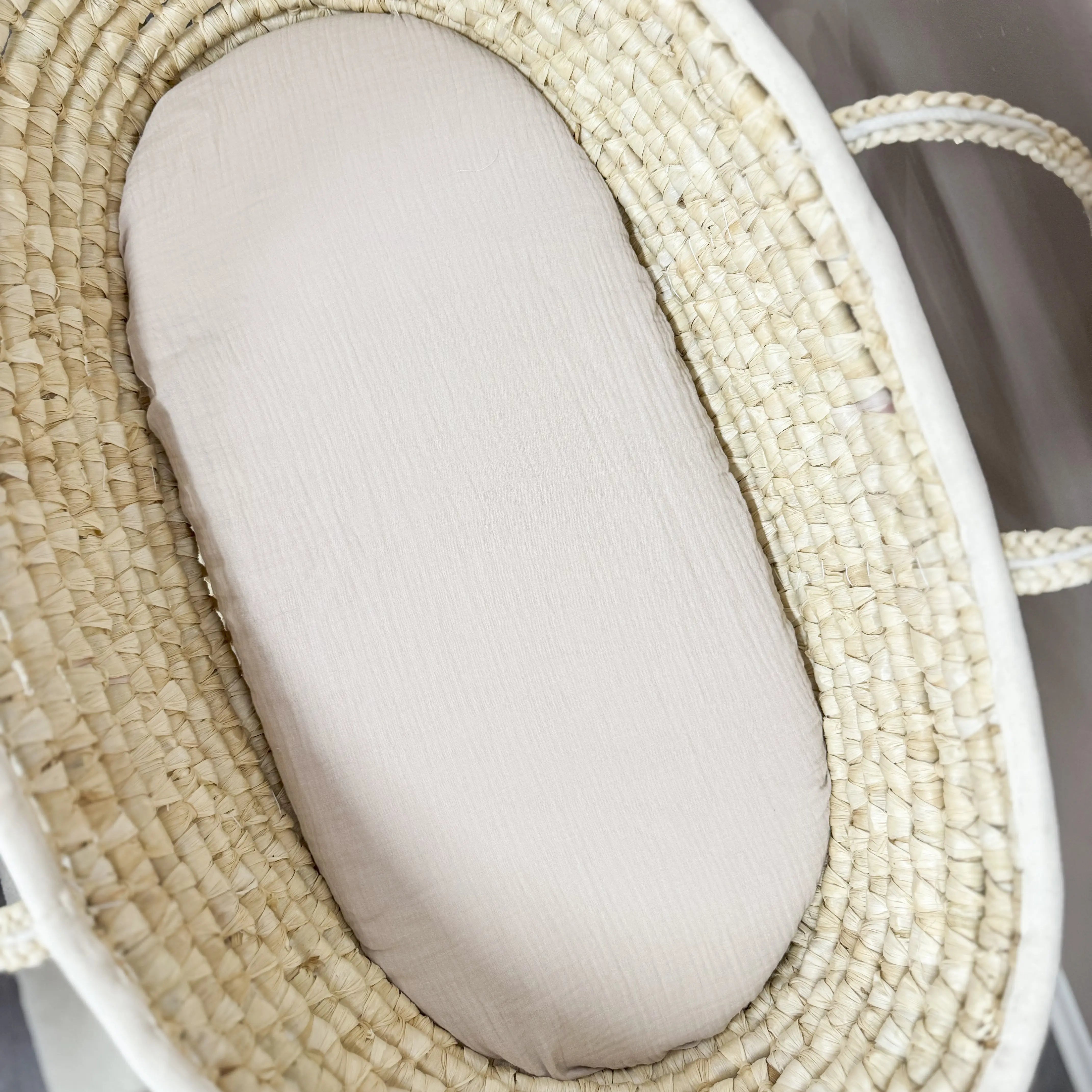 Spannbetttuch Musselin für Moseskorb, Babywanne oder Wiege-Bettlaken-District for Kids-Beige-40x80 cm-District for Kids
