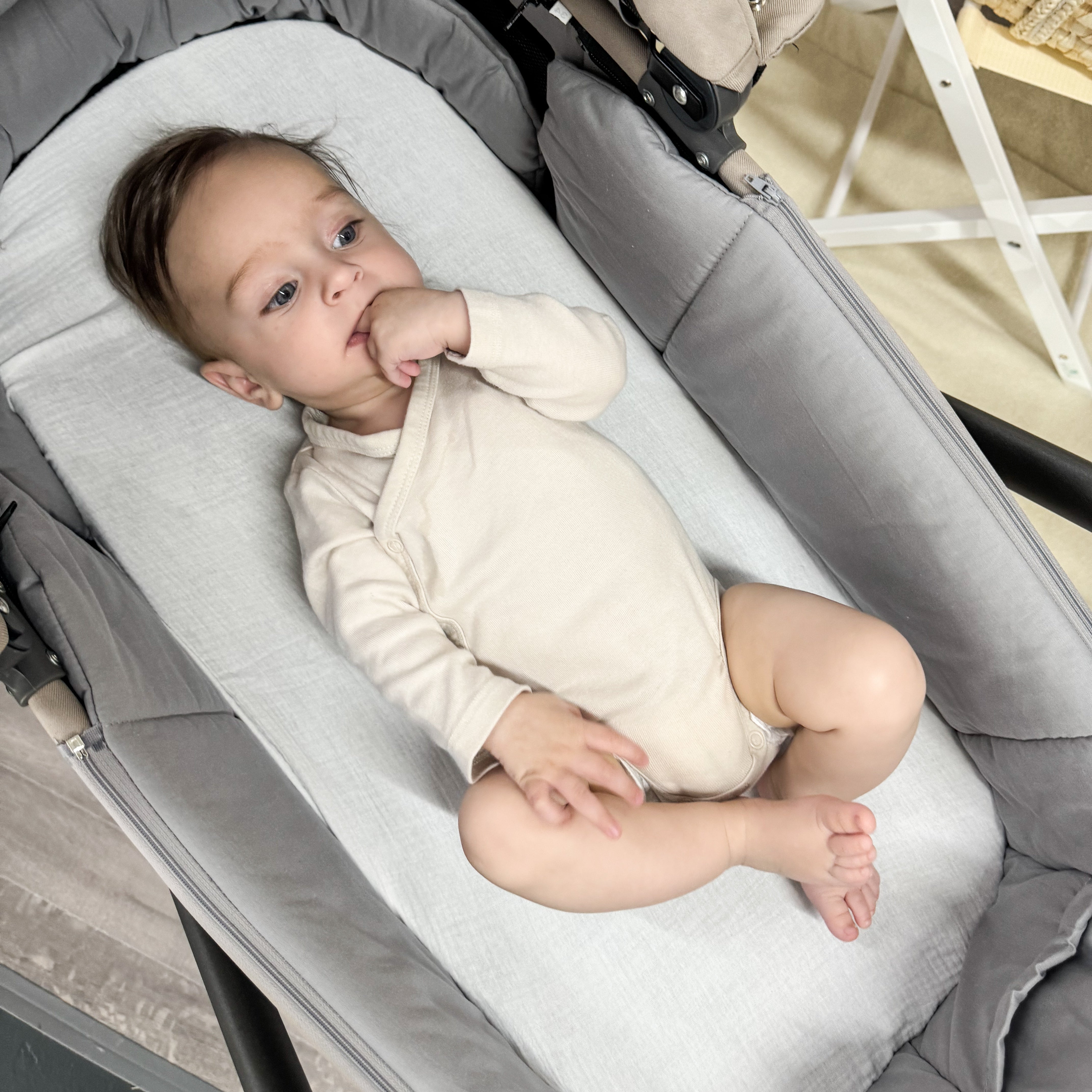 Spannbetttuch Musselin für Moseskorb, Babywanne oder Wiege-Bettlaken-District for Kids-Beige-40x80 cm-District for Kids