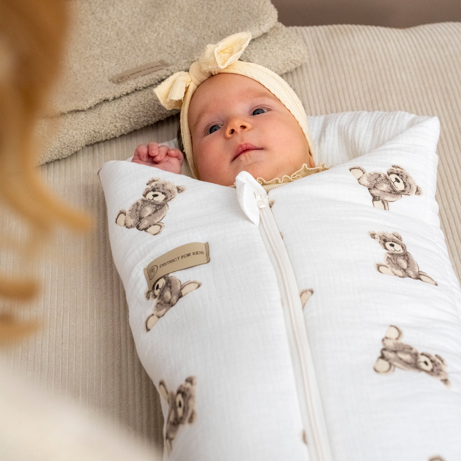 Pucksack Musselin Teddybär mitwachsend – Ganzjahres Babyschlafsack ab Geburt - Pucksack