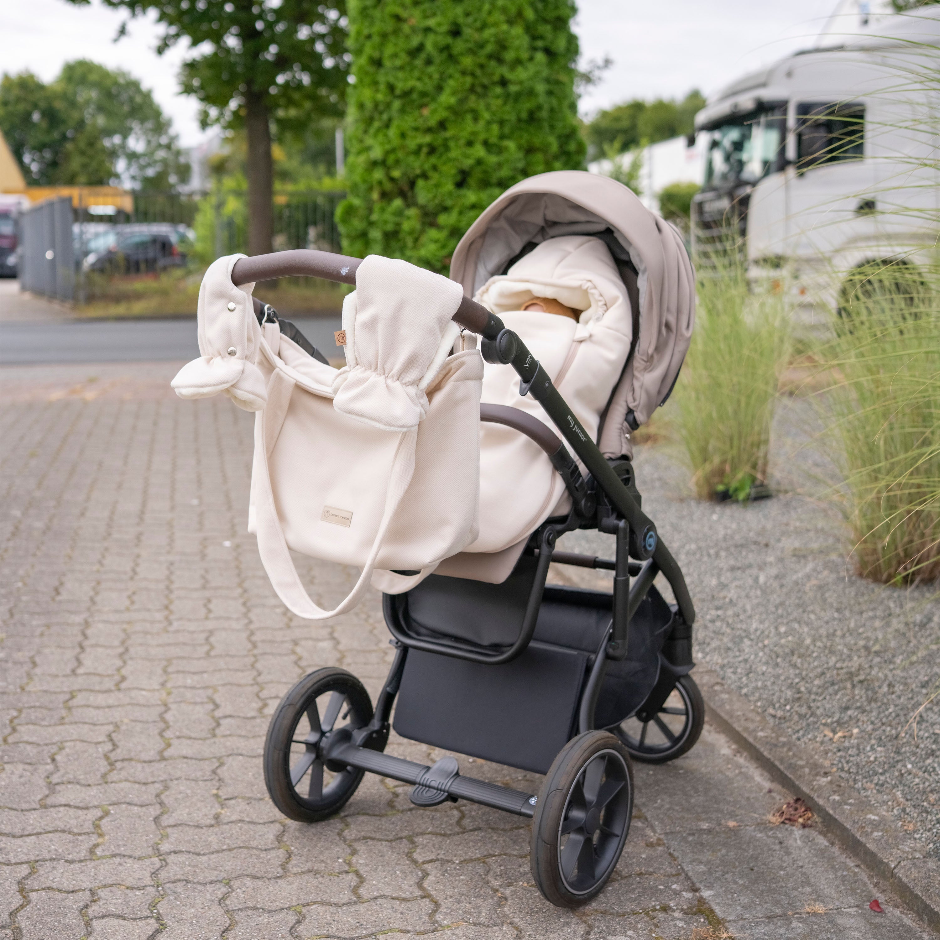Wickeltasche Kaschmir elegante Kinderwagen-Tasche | Mom bag - Beige - Wickeltasche