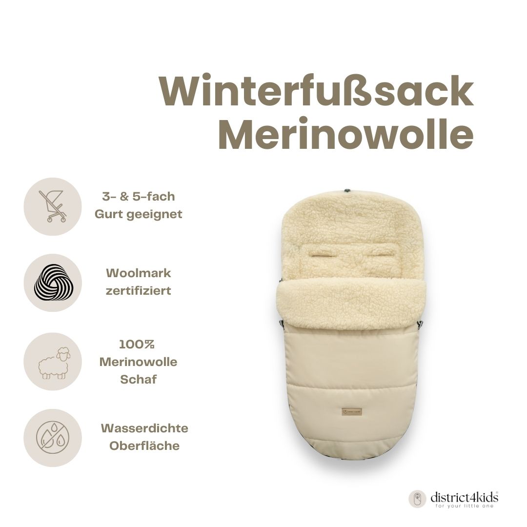 Winterfußsack wasserabweisend Innenfutter aus Merinowolle - Kinderwagen - Winterfußsack