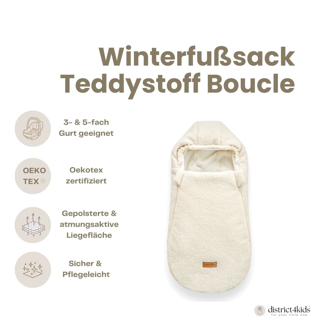 Winterfußsack Teddystoff Bouclé – für Kinderwagen & Autoschale Winterfußsack