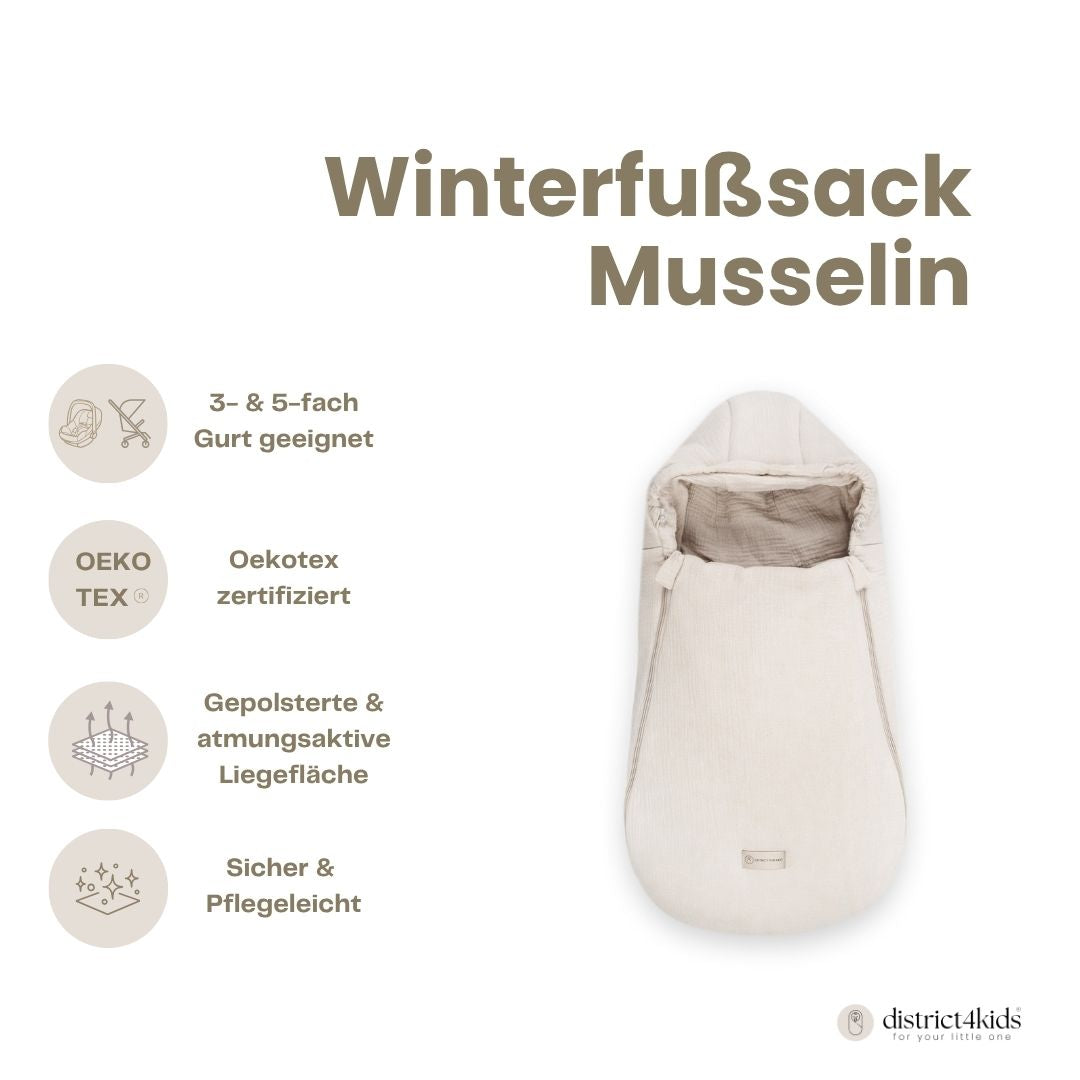 Winterfußsack Musselin – atmungsaktiv & warm für Kinderwagen & Autoschale - Winterfußsack
