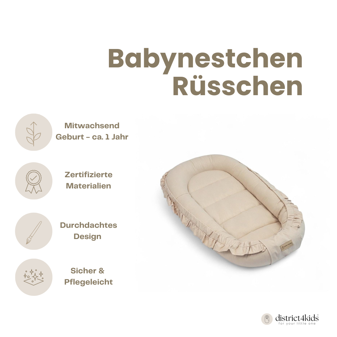 Babynestchen Baumwolle Rüschen – Verspielter mitwachsender Baby-Kokon - Babynestchen