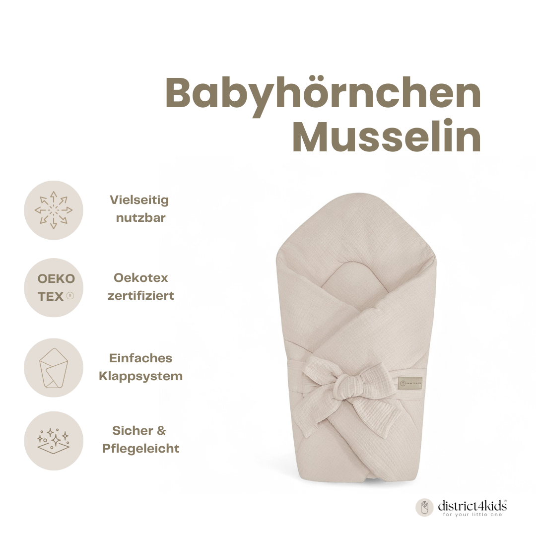Babyhörnchen Musselin mit Schleife – Kuschelige Puckdecke & Einschlagdecke - Babyhörnchen