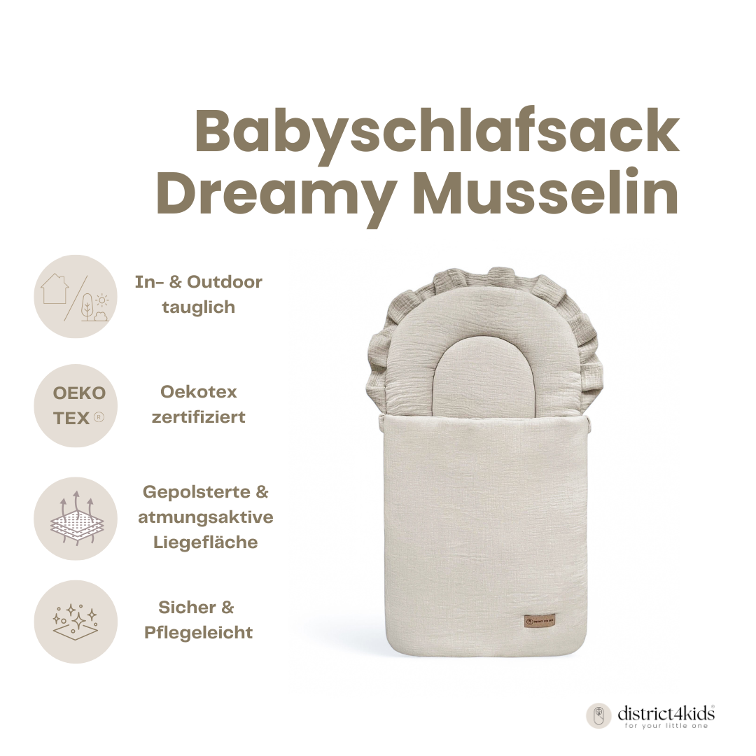 Babyschlafsack Dreamy Musselin – Atmungsaktiver Ganzjahresschlafsack - Babyschlafsack