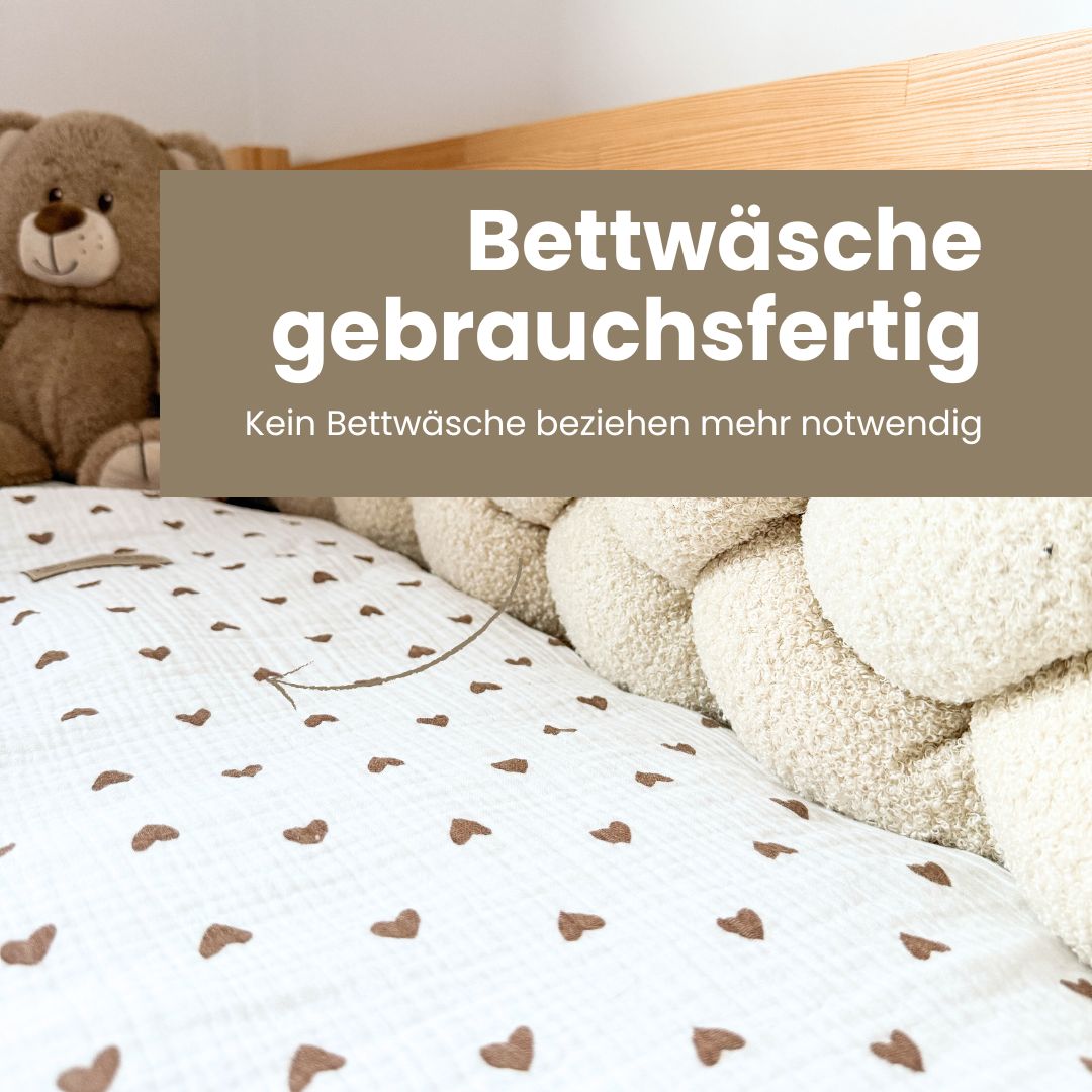 Bettwäsche gebrauchsfertig Musselin Herzen braun – Weich & Atmungsaktiv - Bettwäsche