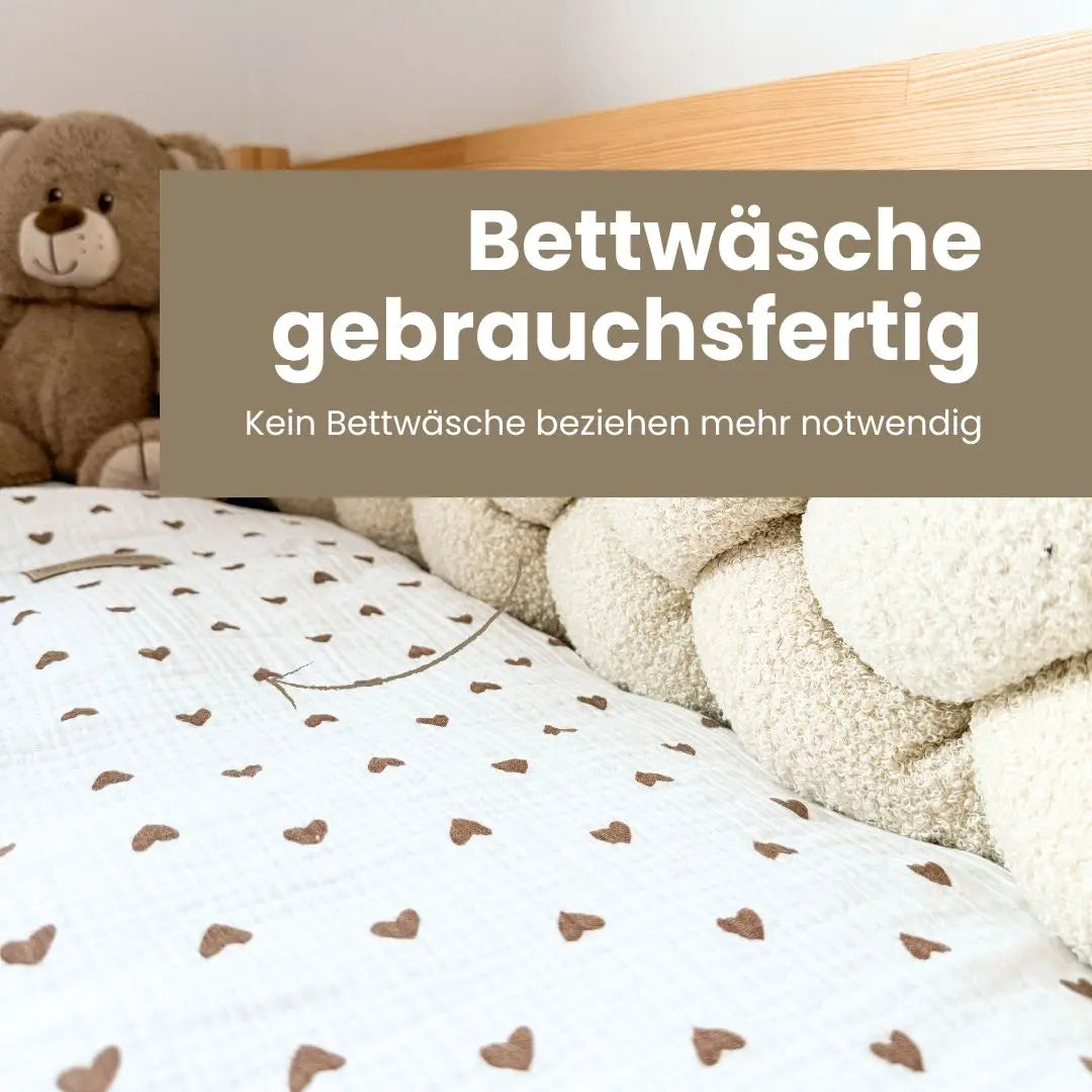 Bettwäsche gebrauchsfertig Musselin Herzen braun – Weich & Atmungsaktiv - Bettwäsche