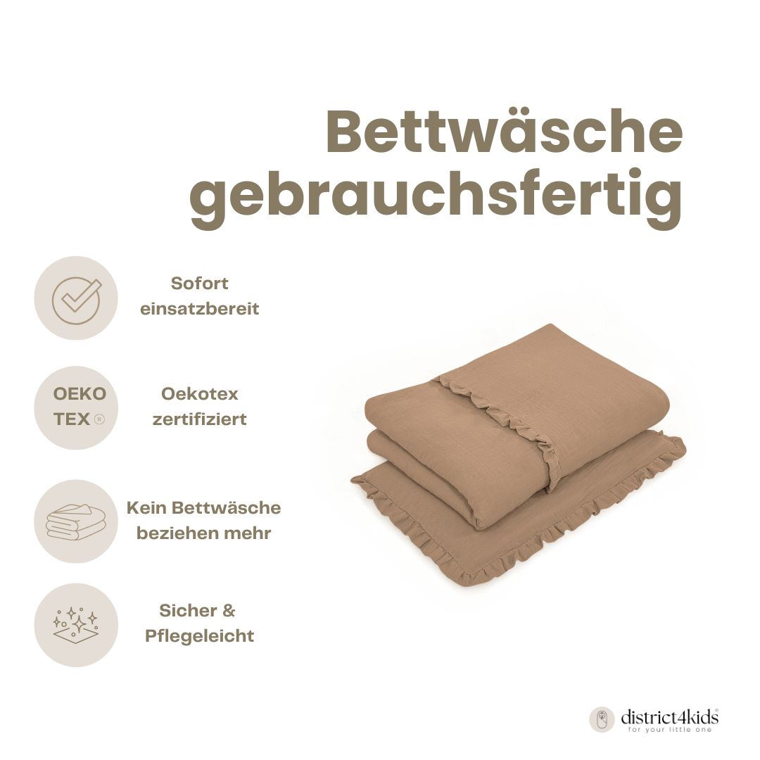 Bettwäsche gebrauchsfertig Musselin Rüschen – Weich & Atmungsaktiv - Bettwäsche