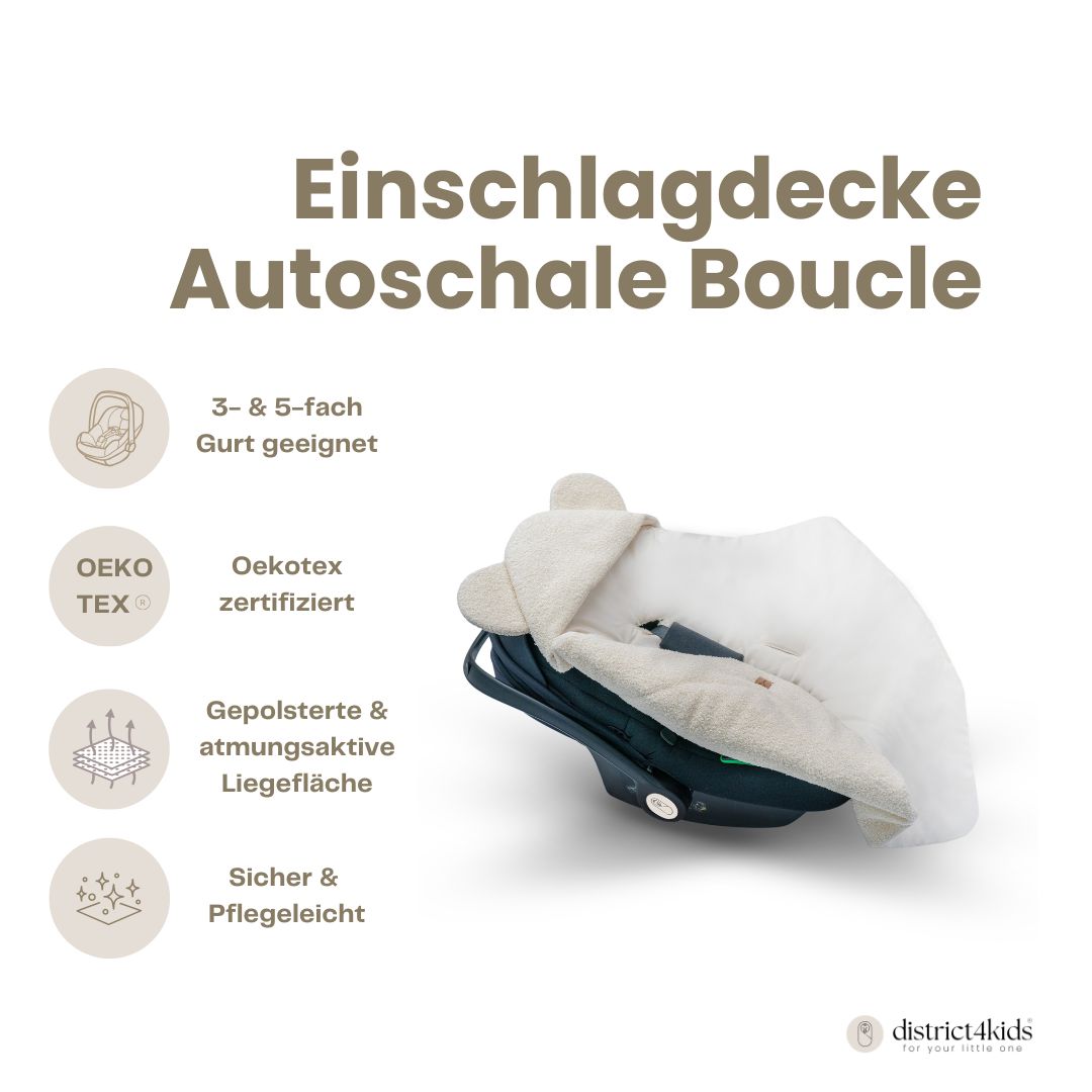 Einschlagdecke Teddystoff Boucle Teddyohren – ideal für jede Autoschale - Fußsäcke