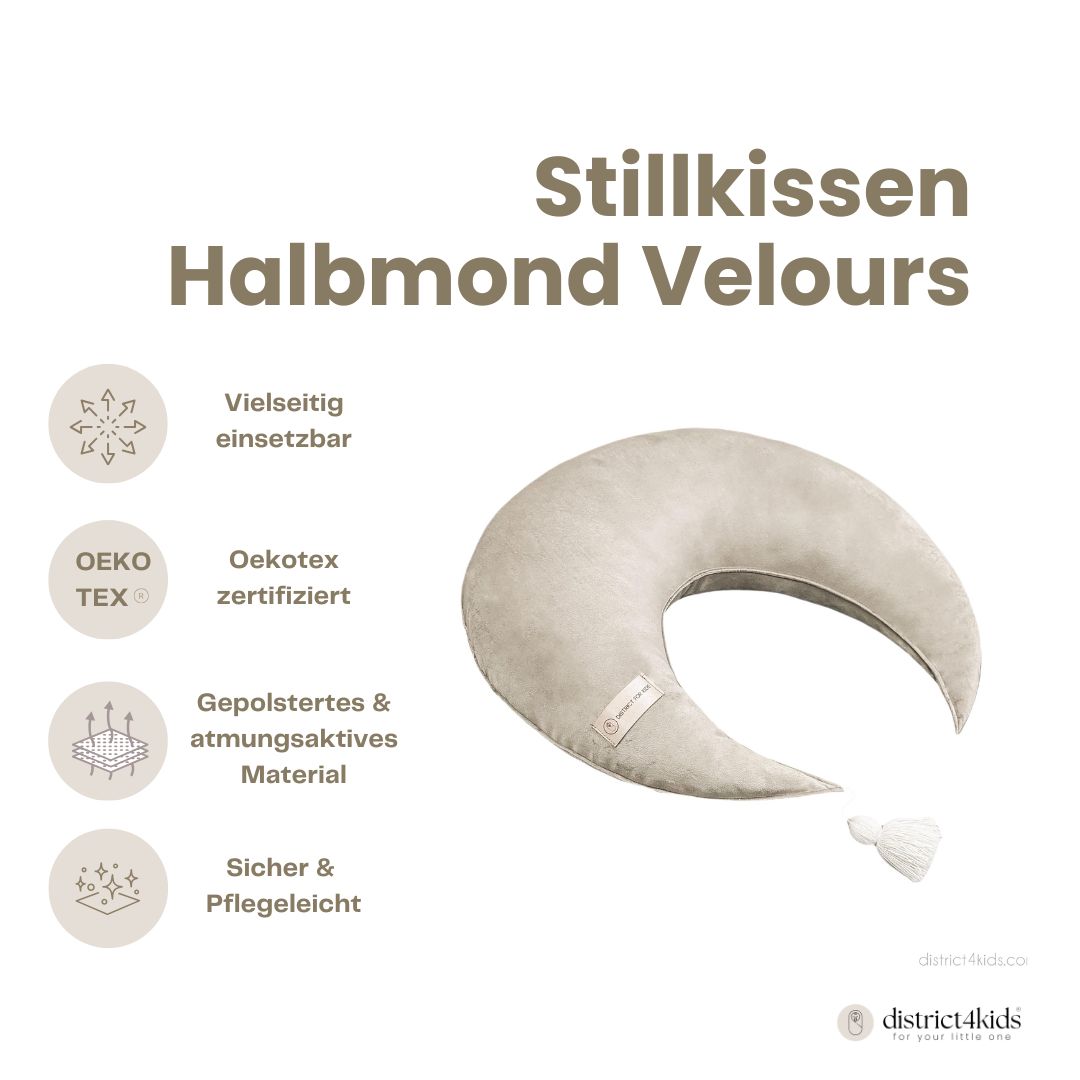 Stillkissen Halbmond Velours– Komfort Unterstützung & vielseitige Nutzung - Stillkissen