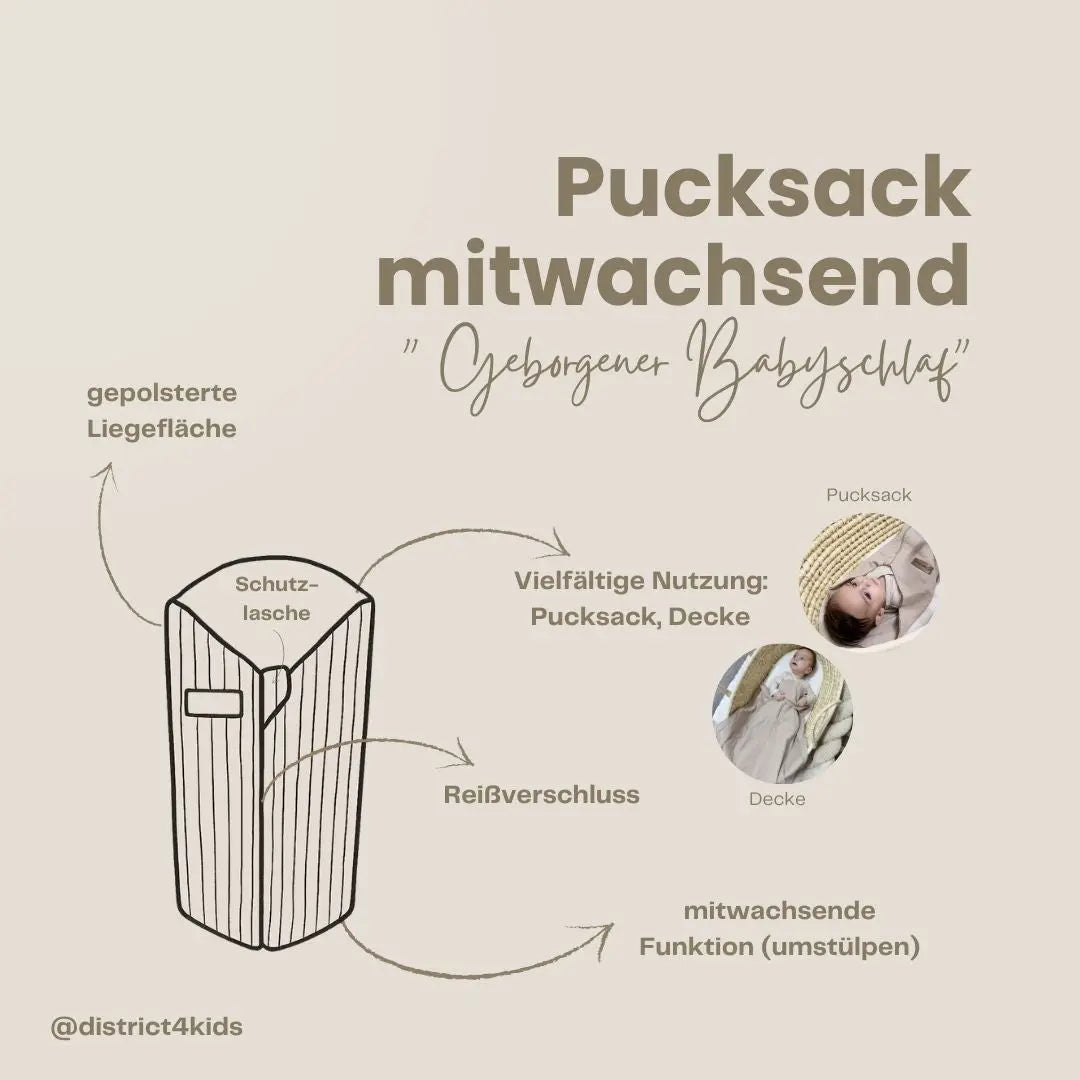 Pucksack Leinen mitwachsend - Atmungsaktiver Babyschlafsack - Pucksack