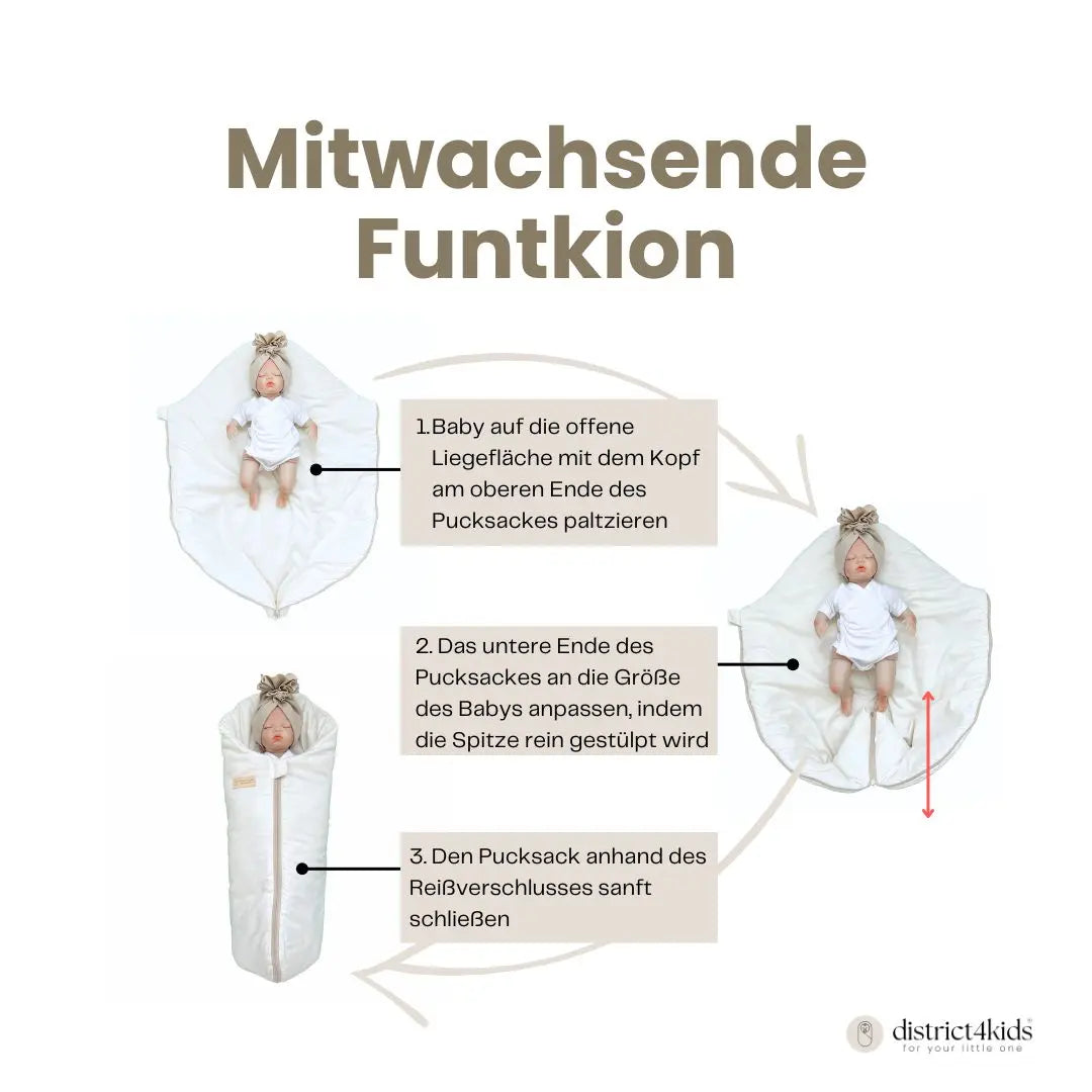 Pucksack Leinen mitwachsend - Atmungsaktiver Babyschlafsack - Pucksack