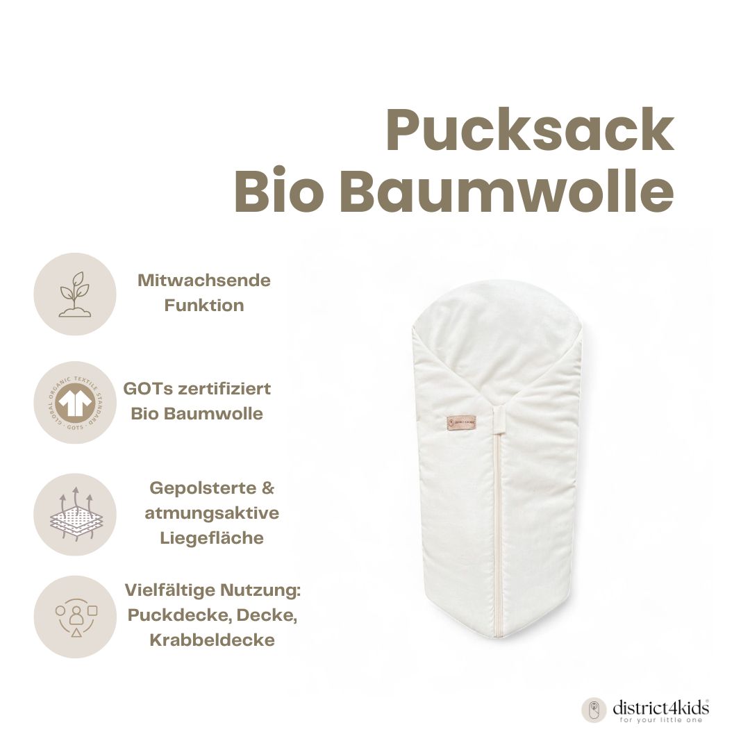 Pucksack Bio-Baumwolle mitwachsend - Ganzjahres Schlafsack für Babys Pucksack