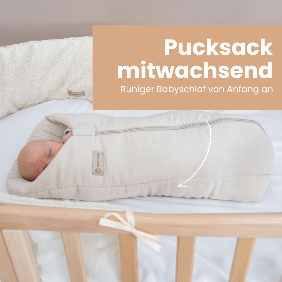 Pucksack Musselin mitwachsend - Ganzjahresschlafsack wärmend & atmungsaktiv - Pucksack