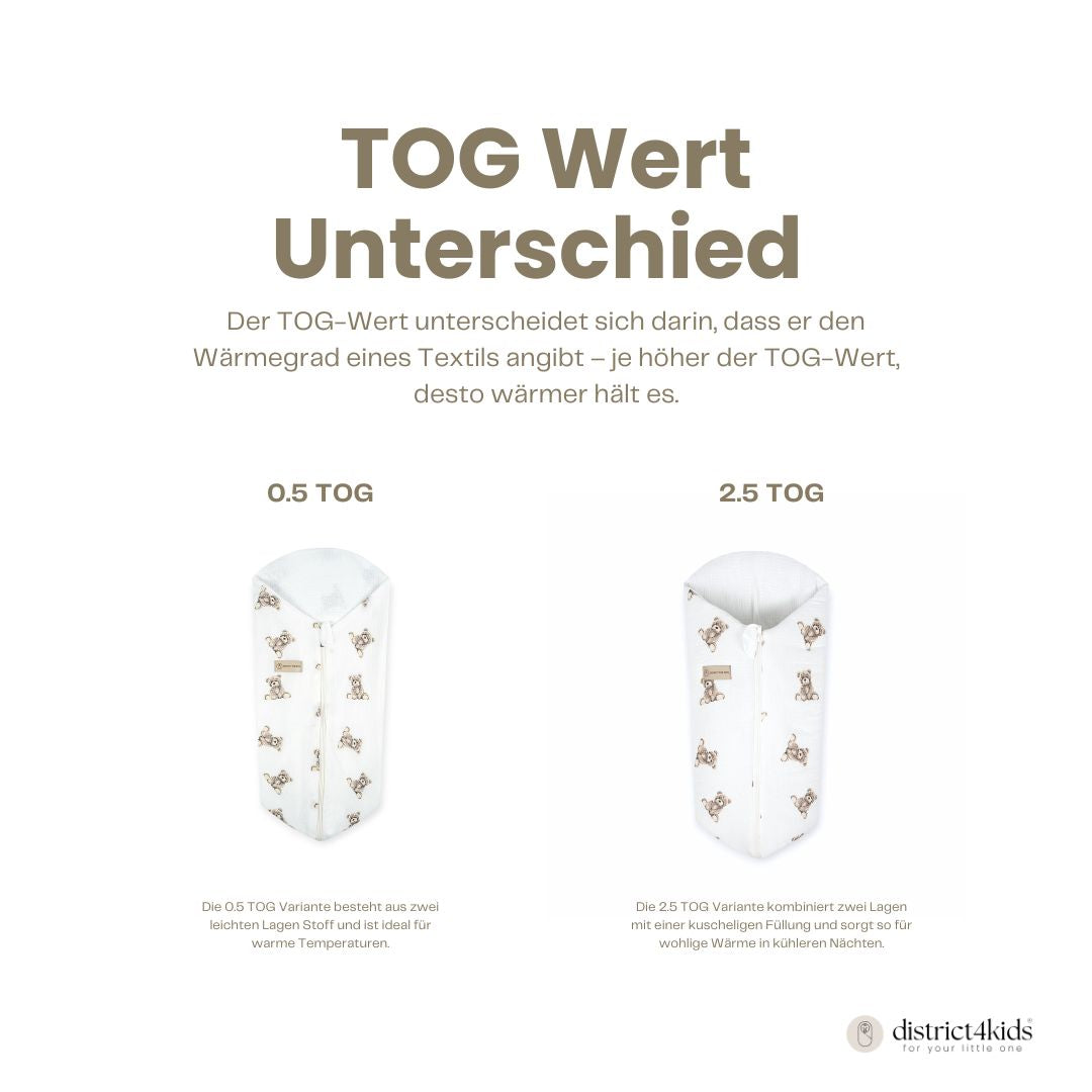 Pucksack Musselin Teddybär mitwachsend – Ganzjahres Babyschlafsack ab Geburt - Pucksack