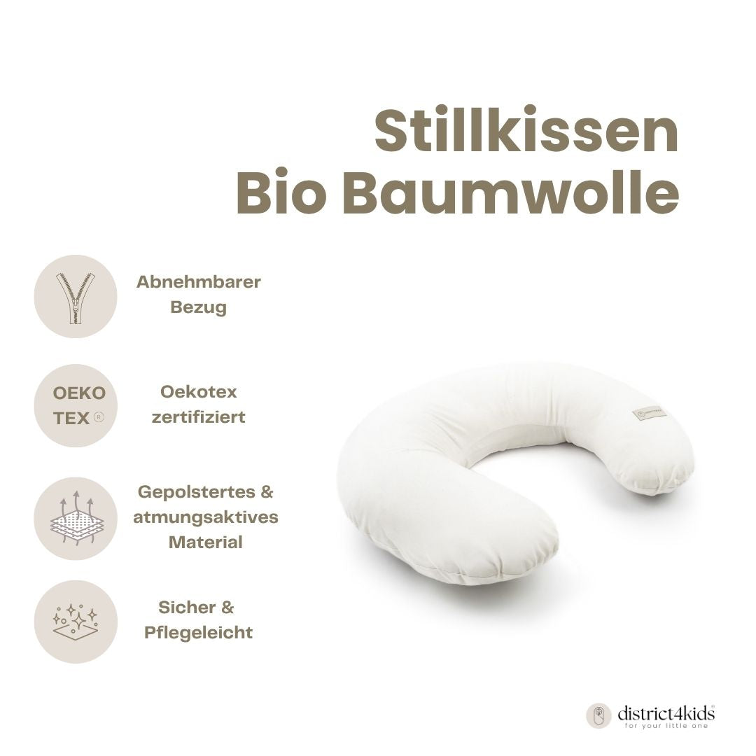 Stillkissen U-Form Bio Baumwolle mit abnehmbarem Bezug - ergonomisches Mondstillkissen - Natur - Stillkissen