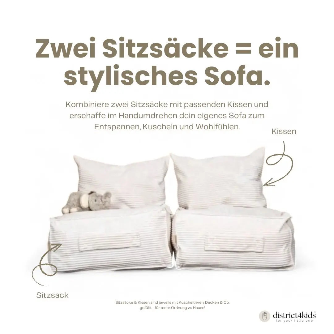 Sitzsack Cube Cord mit Stauraum | Hide and Seat District for Kids