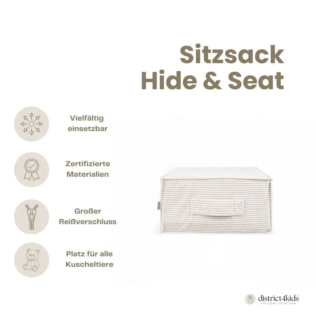 Sitzsack Cube Cord mit Stauraum | Hide and Seat District for Kids