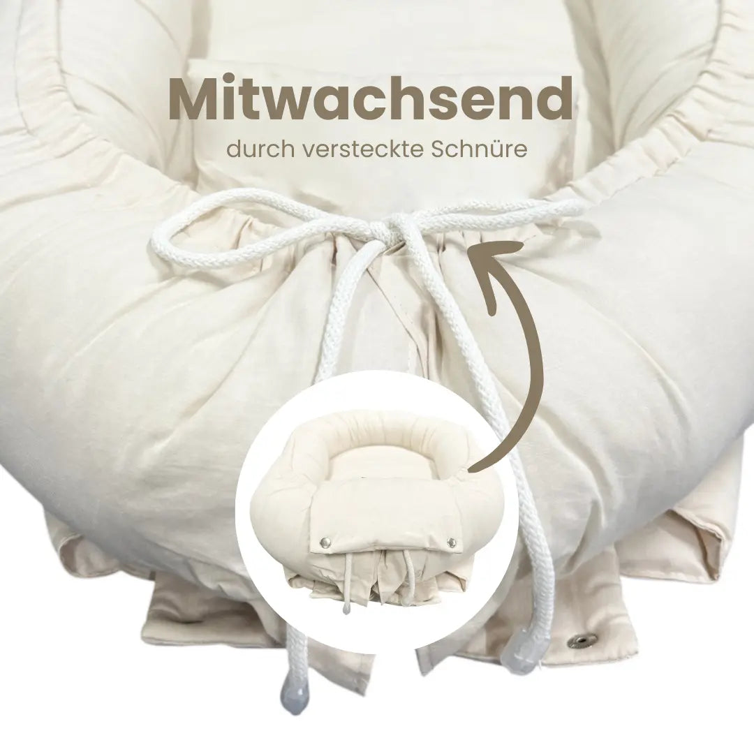 Babynestchen Baumwolle Rüschen – Verspielter mitwachsender Baby-Kokon - Babynestchen