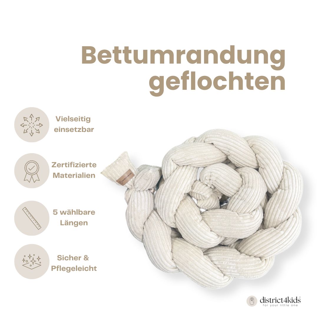 Bettschlange geflochten Cord – Kuschelige & robuste Bettumrandung - Baby & Kleinkind