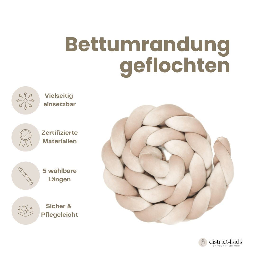 Bettschlange geflochten Velours – Bettumrandung für Schutz Geborgenheit & Komfort - Baby & Kleinkind