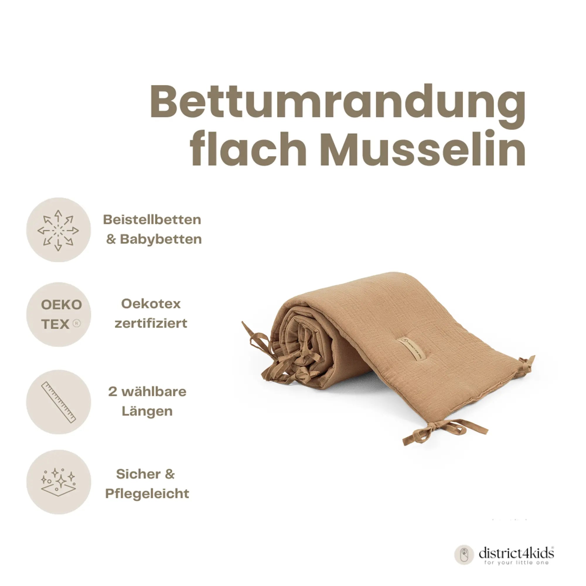 Bettumrandung Musselin für Babybett & Beistellbett – Weich, Sicher & Handgefertigt District for Kids