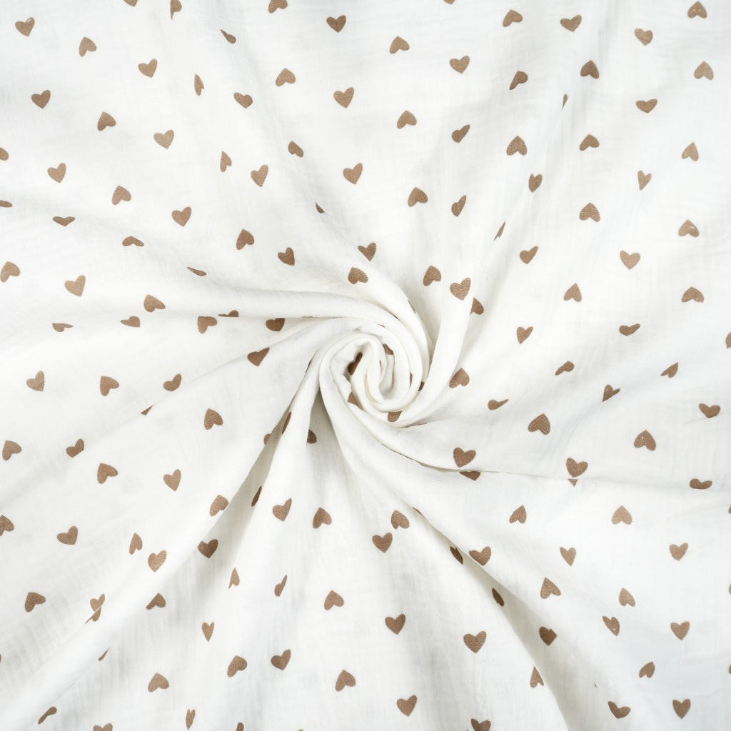 Babynestchen Musselin Herzen braun – Weicher mitwachsender Baby-Kokon - Herzen braun - Babynestchen