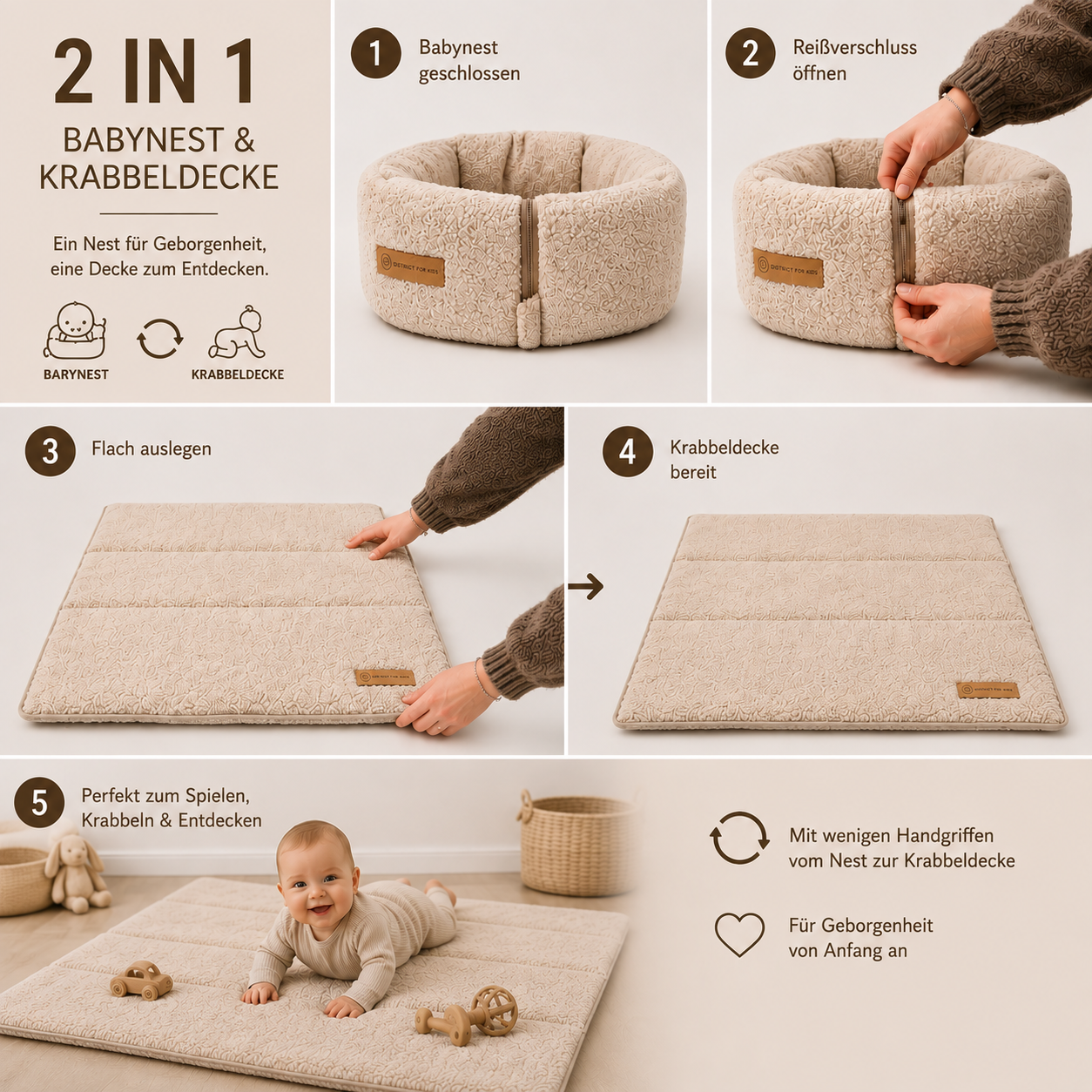 2in1 Krabbeldecke & babynest district4kids