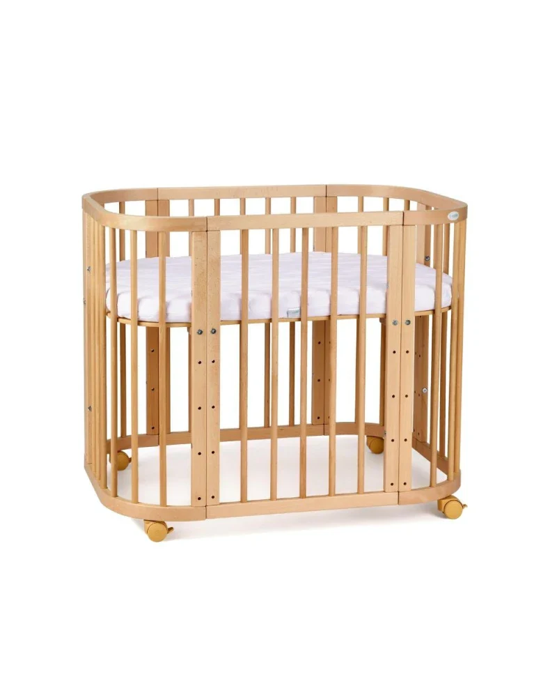 Babybett 5-in-1 – Ein Bett für viele Jahre - mitwachsend | Quadratische Form - Natur - Babybett