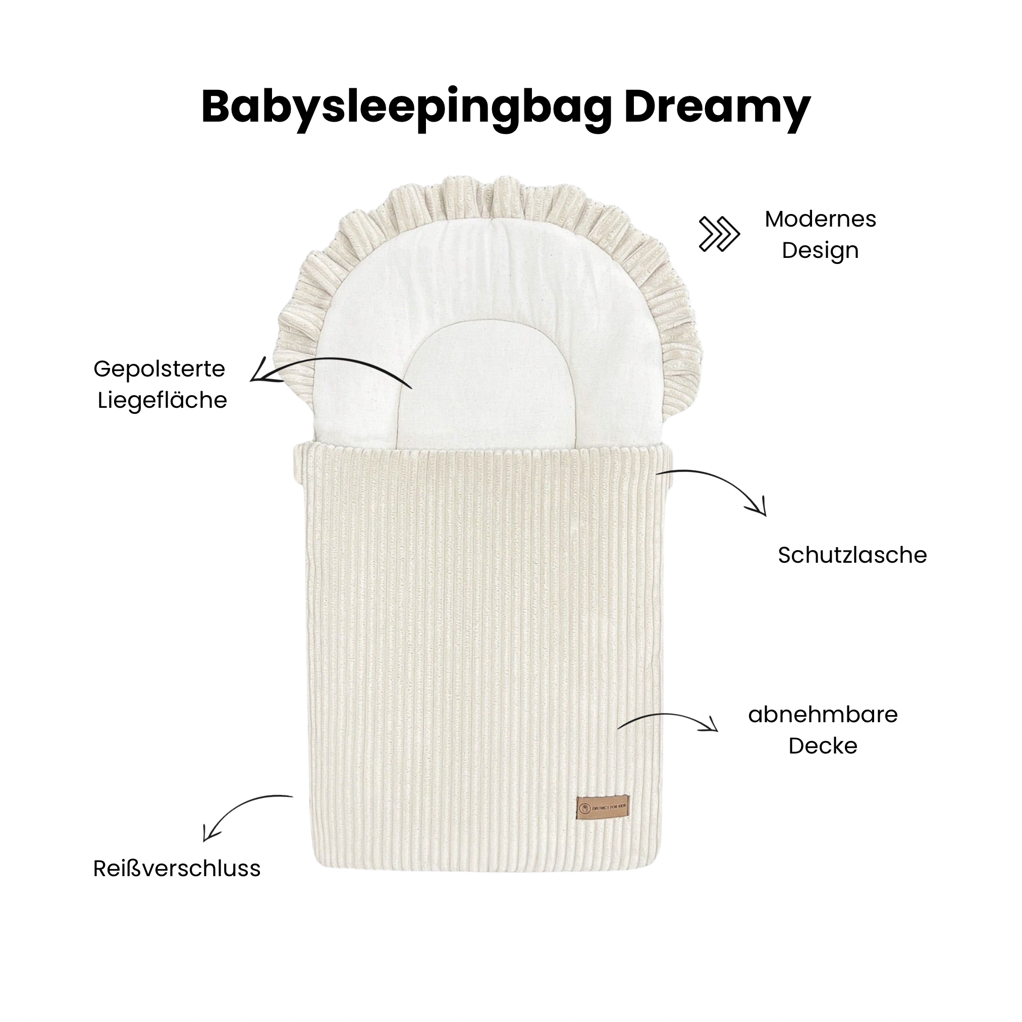 Babyschlafsack Cord Dreamy – Kuscheliger Ganzjahresschlafsack 2.5 TOG-Babyschlafsack-District for Kids-Creme-75 cm-2.5 Wert-District for Kids