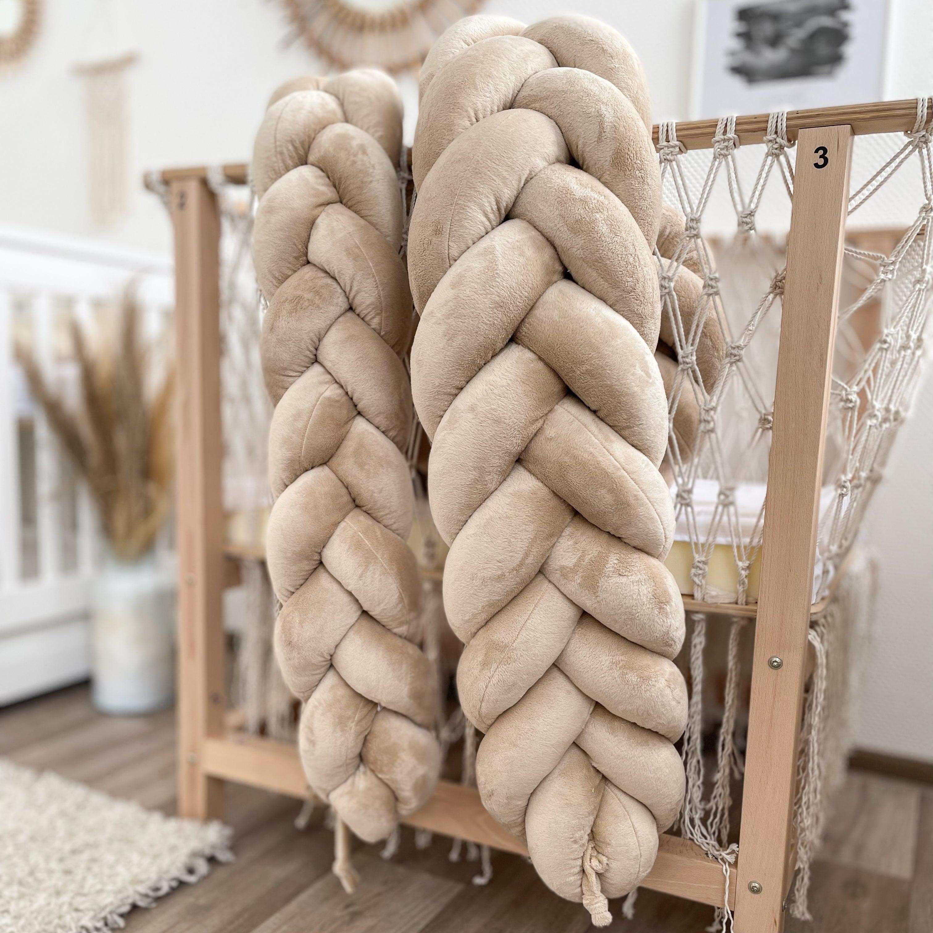 Bettschlange Velours Fischgräten-Design – Premium Schutz & Komfort für Babyschlaf-Bettumrandung-District for Kids-180 cm-Beige-District for Kids