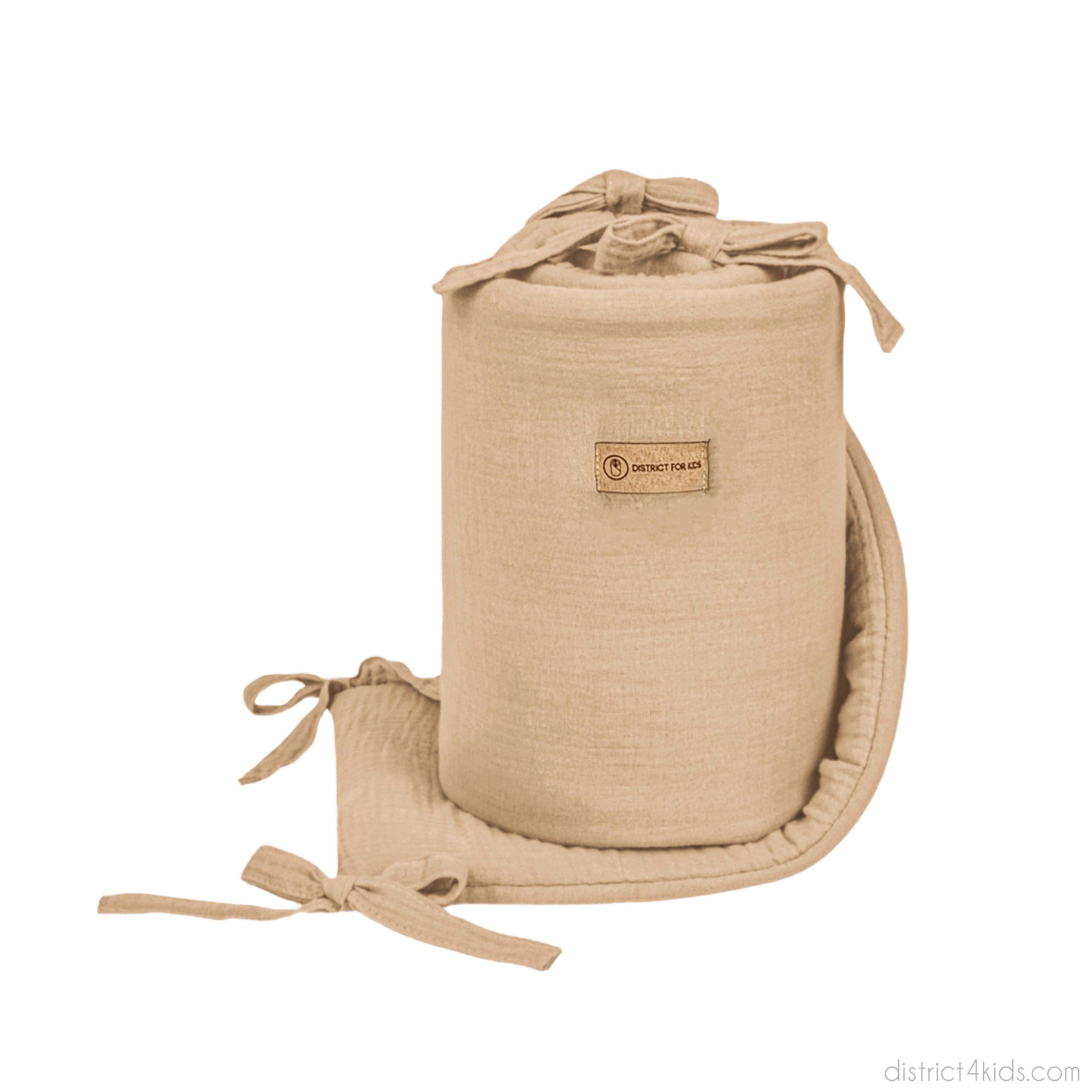 Bettumrandung Musselin für Babybett & Beistellbett – Weich Sicher & Handgefertigt - Braun / 150 cm - Bettumrandung