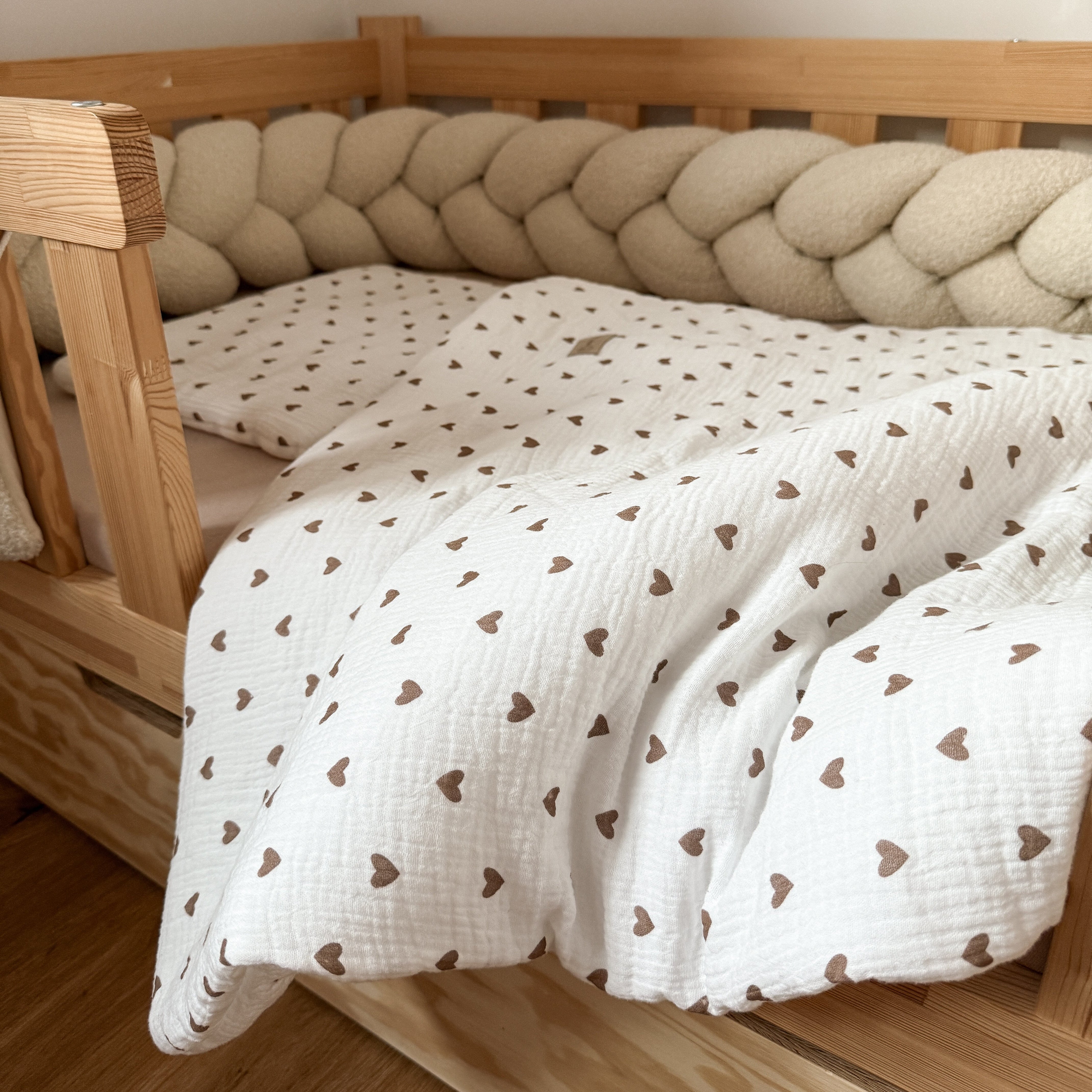 Bettwäsche gebrauchsfertig Musselin Herzen braun – Weich & Atmungsaktiv - Bettwäsche