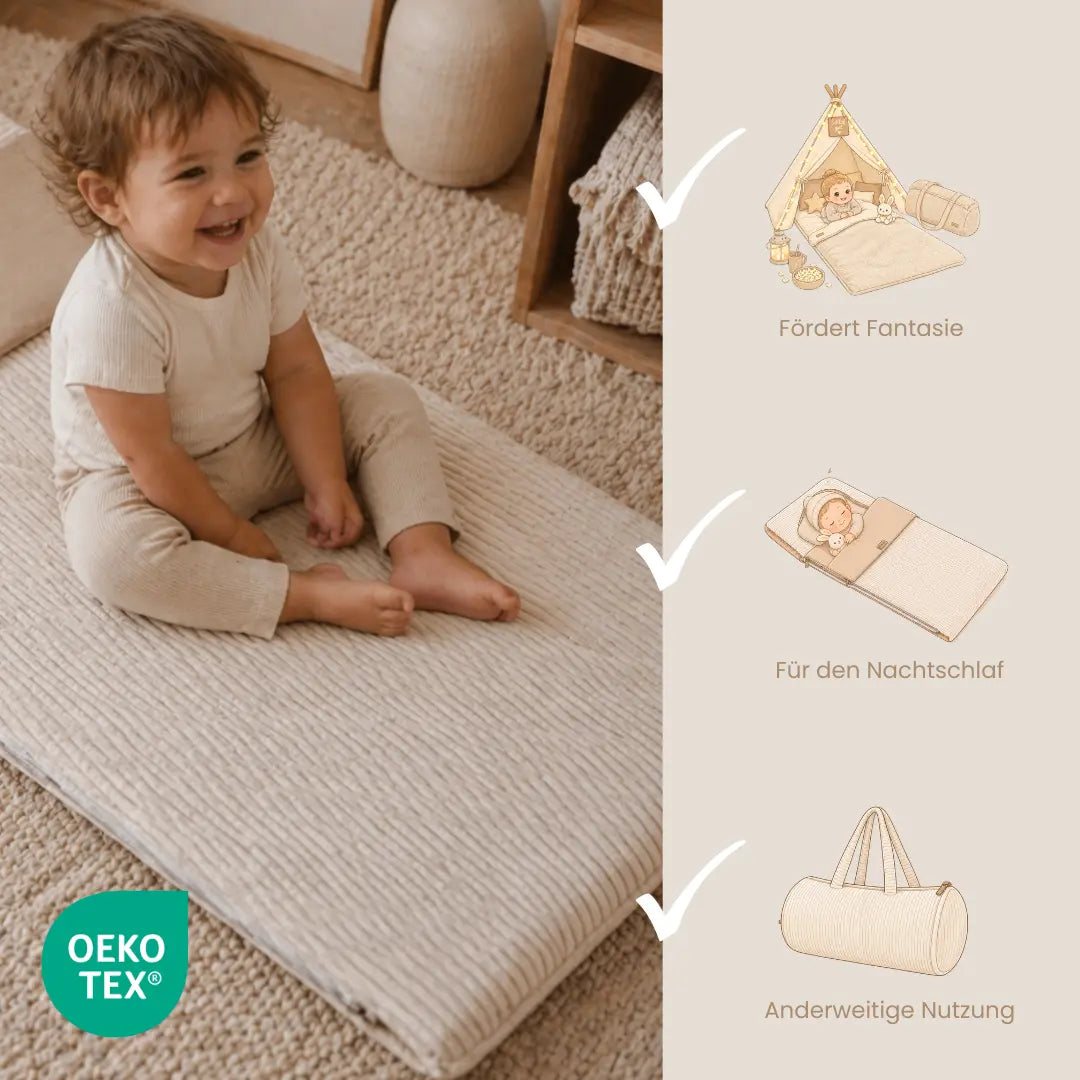 Kinderschlafsack aus Cord inkl. Tasche & Kissen – perfekt für unterwegs & zuhause District for Kids