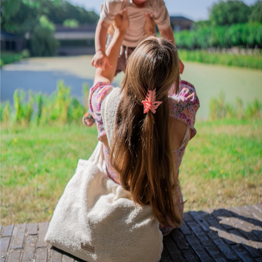 Shopper Mom Bag Boucle Teddystoff- Ideal für den Alltag Kinderwagen Cross Shoulder - Wickeltasche