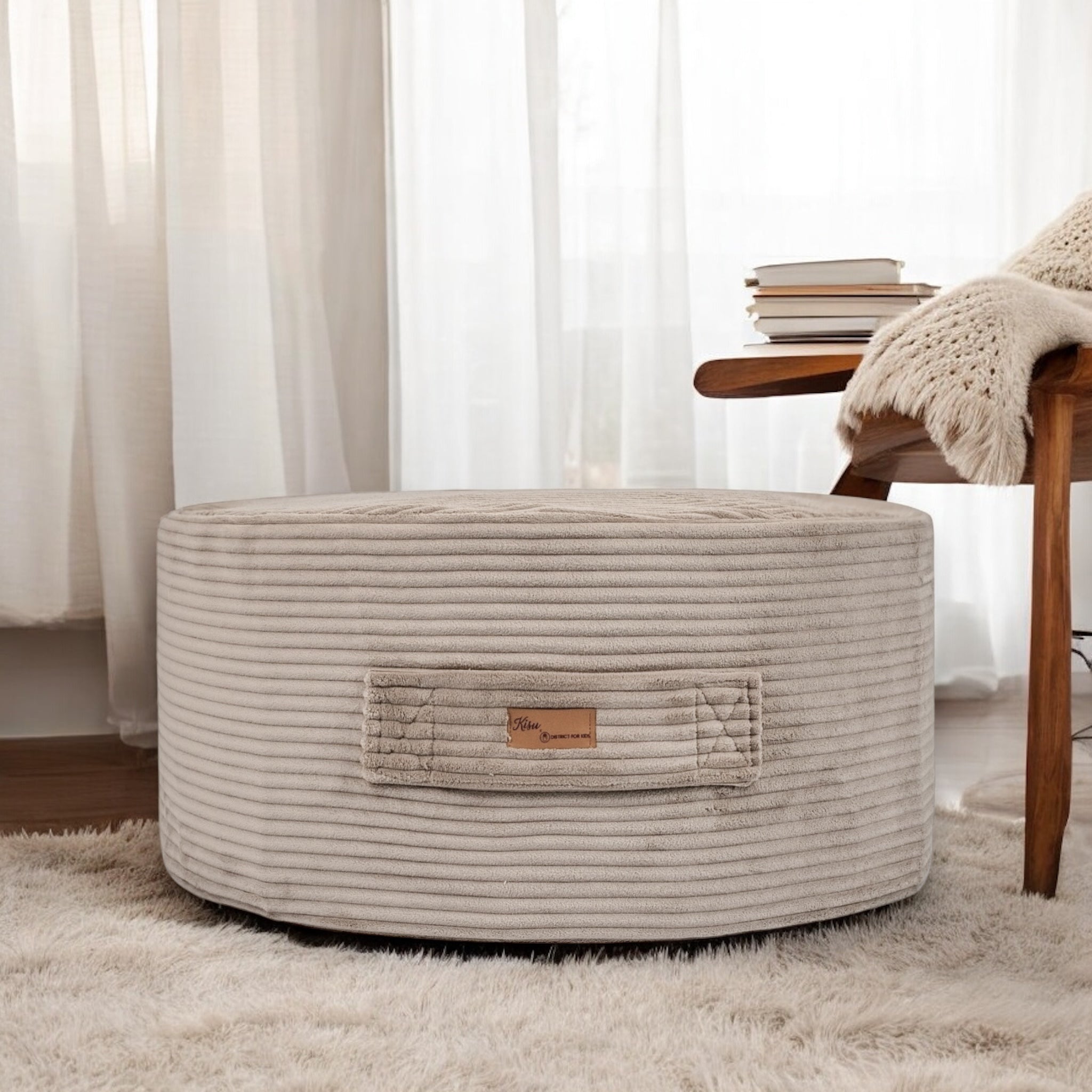 Sitzsack Cord zur Aufbewahrung von Stofftieren | Hide and Seat by Kisu-Sitzsack-District for Kids-Creme-District for Kids