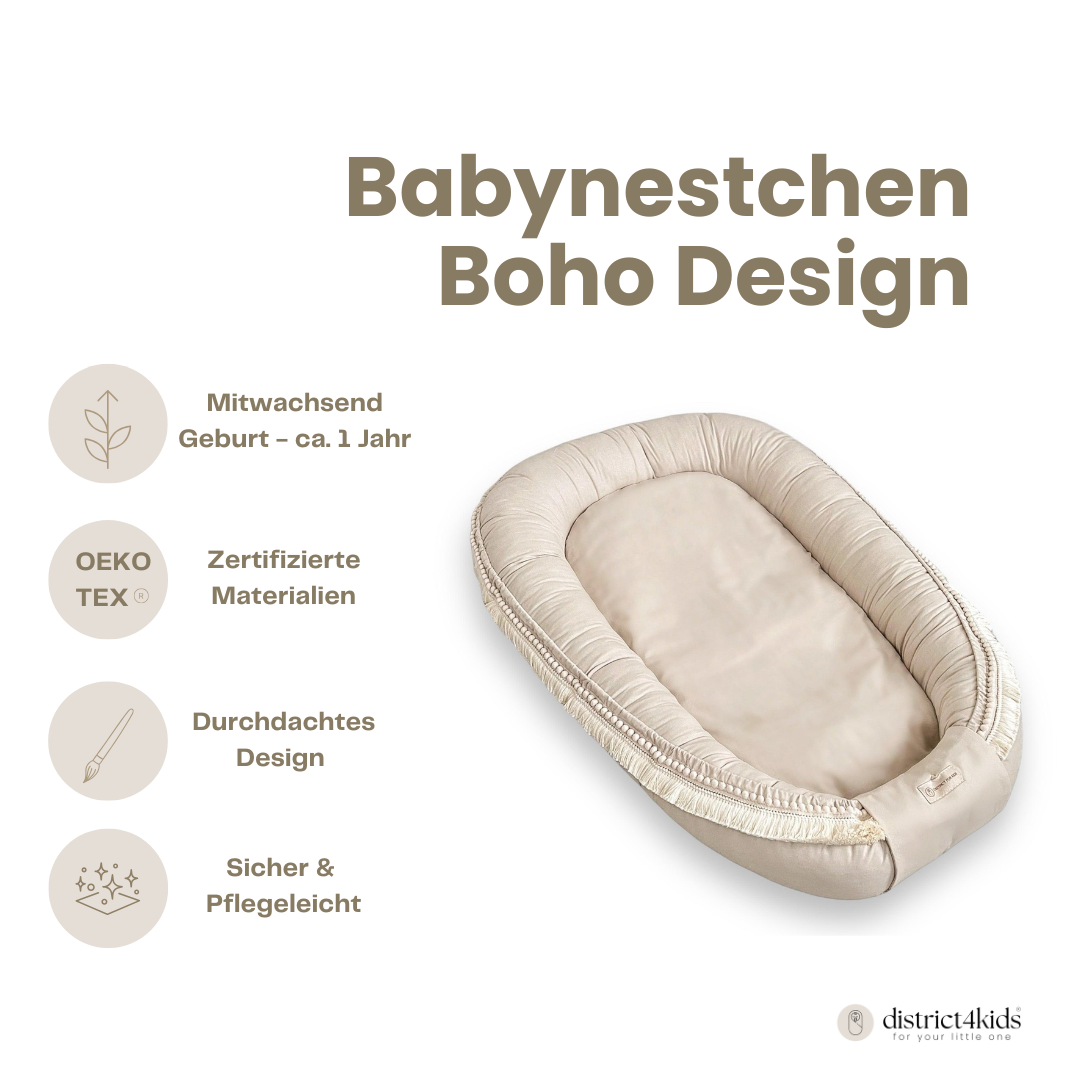 Babynestchen Boho-Stil – Kuscheliger Baby-Kokon für Geborgenheit & Komfort Beige Babynestchen