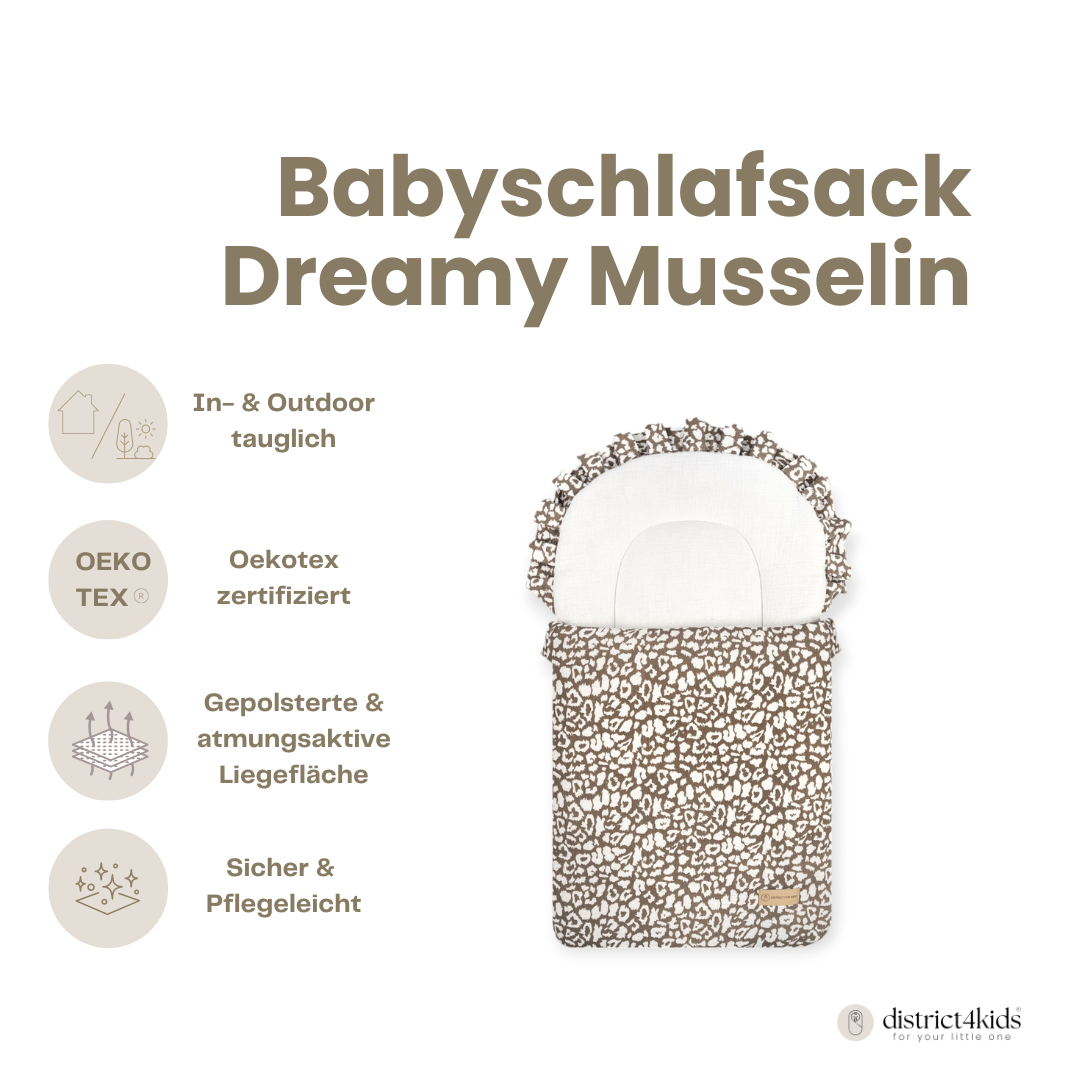 Babyschlafsack Dreamy Musselin Leopard – Ganzjahresschlafsack - Babyschlafsack