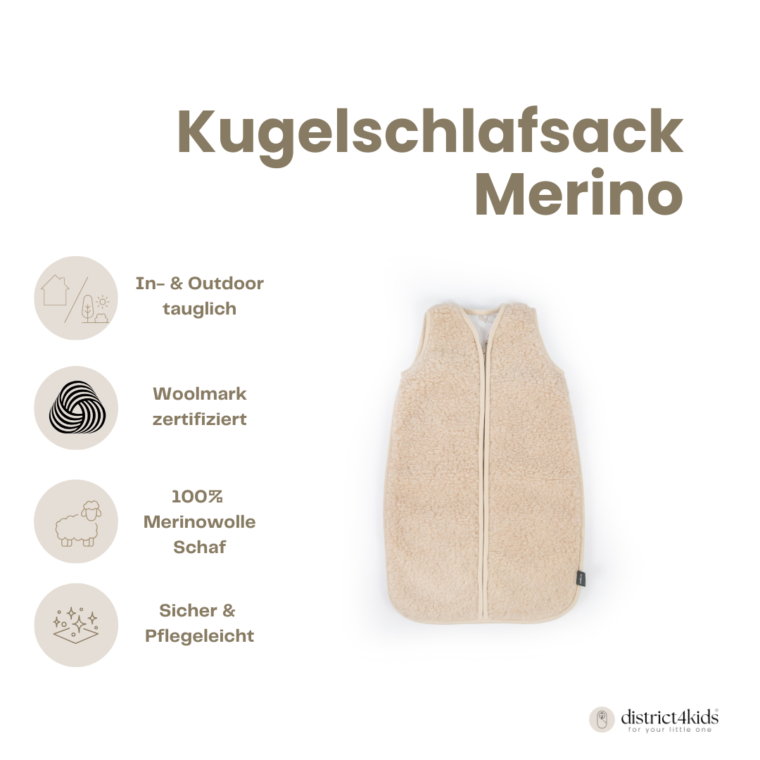 Babyschlafsack Merinowolle Wollwalk - natürlich warm & kuschelig - Beige / 70 cm / 3.5 TOG - Babyschlafsack