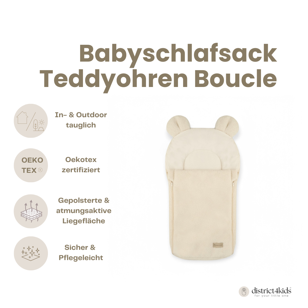 Babyschlafsack Teddyohren Teddy Boucle - kuscheliger Ganzjahresschlafsack - Babyschlafsack