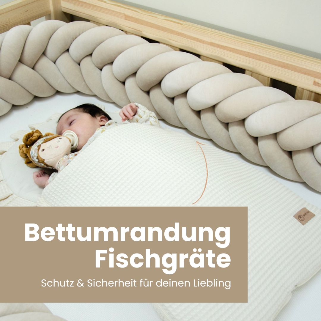 Bettschlange geflochten Fischgrätenoptik Velours – Premium Schutz & Komfort - Bettumrandung