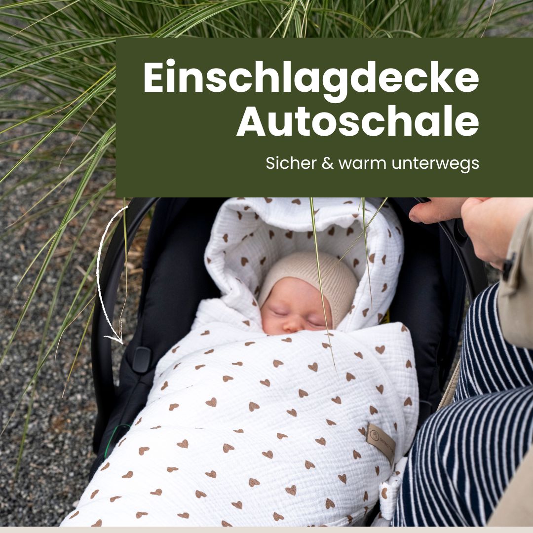 Einschlagdecke Musselin Herzen braun – Perfekt für jede Autoschale - Einschlagdecke Autoschale