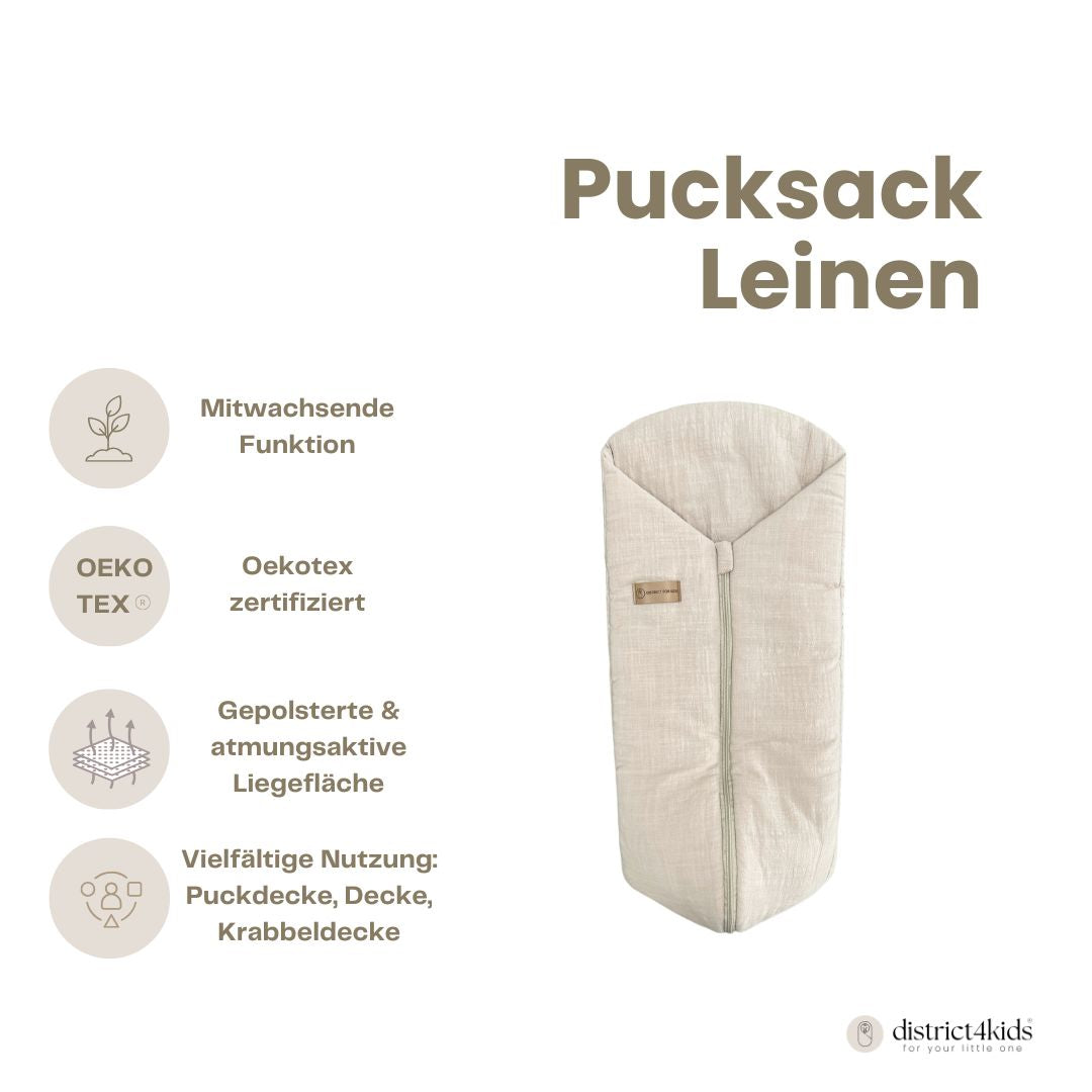 Pucksack Leinen mitwachsend - Atmungsaktiver Babyschlafsack - Pucksack