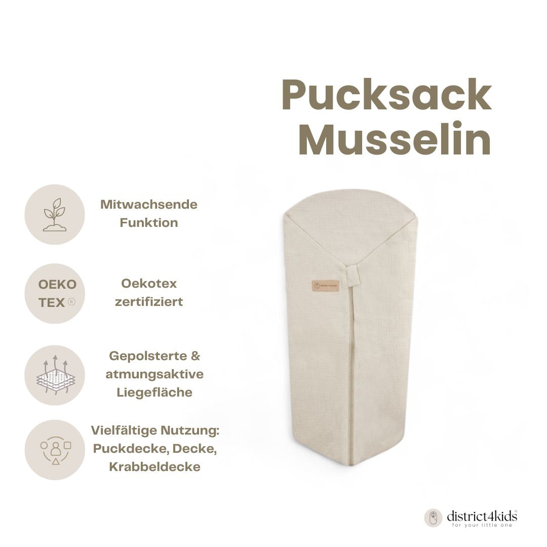 Pucksack Musselin mitwachsend - Ganzjahresschlafsack wärmend & atmungsaktiv - Pucksack