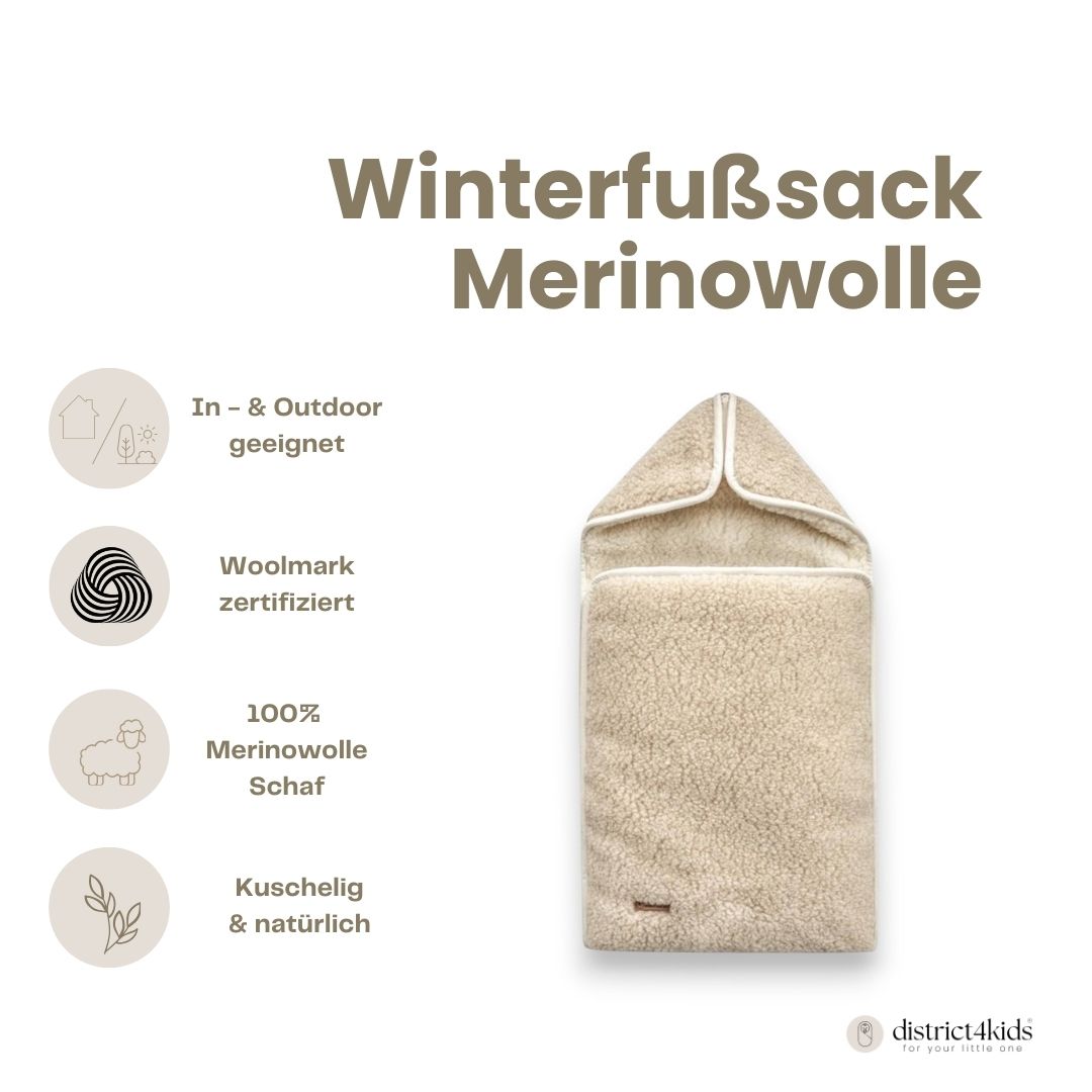 Winterfußsack Schlafsack Merinowolle – für Babywanne & Kinderwagen Winterfußsack