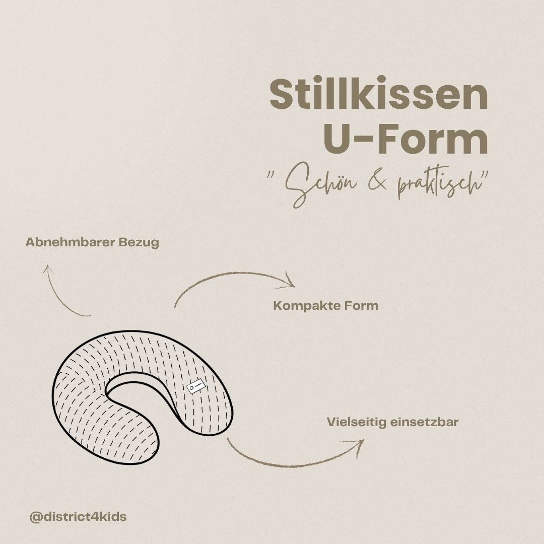 Stillkissen U-Form Bio Baumwolle mit abnehmbarem Bezug - ergonomisches Mondstillkissen - Natur - Stillkissen