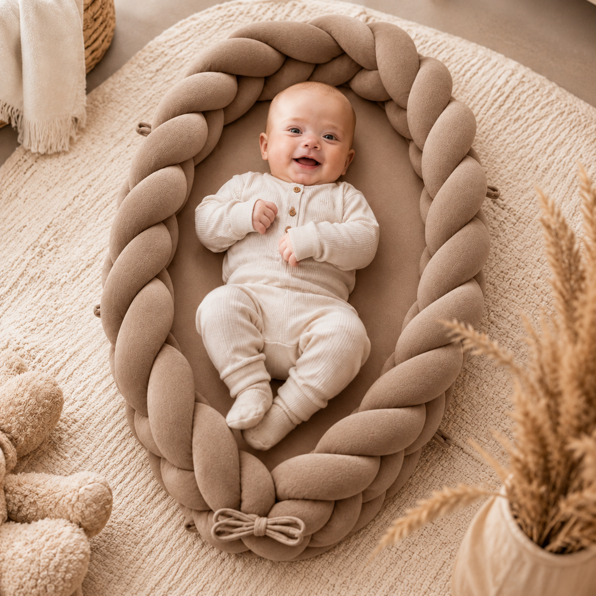 babynest bettschlange 2 in 1 braun mit baby