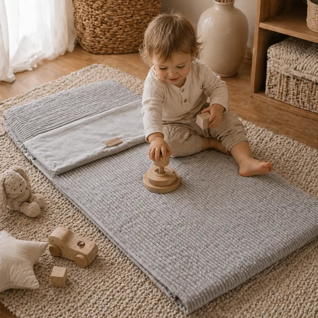 Kinderschlafsack aus Cord inkl. Tasche & Kissen – perfekt für unterwegs & zuhause District for Kids