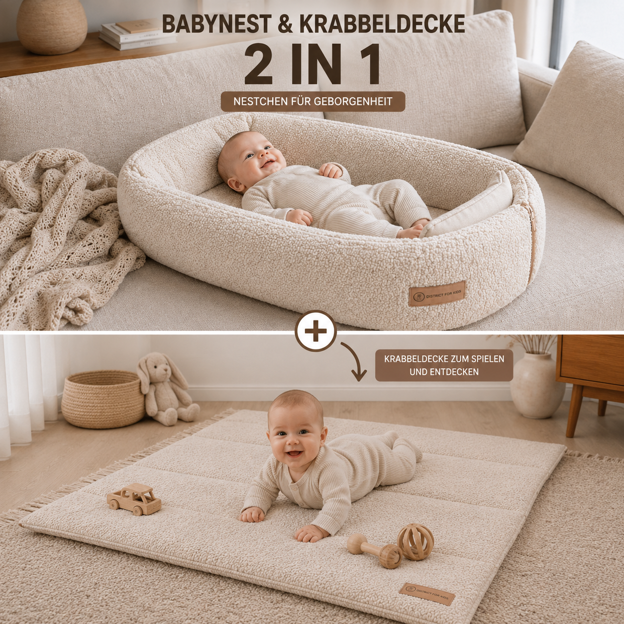 krabbeldecke und babynest 2 in1 boucle district for kids